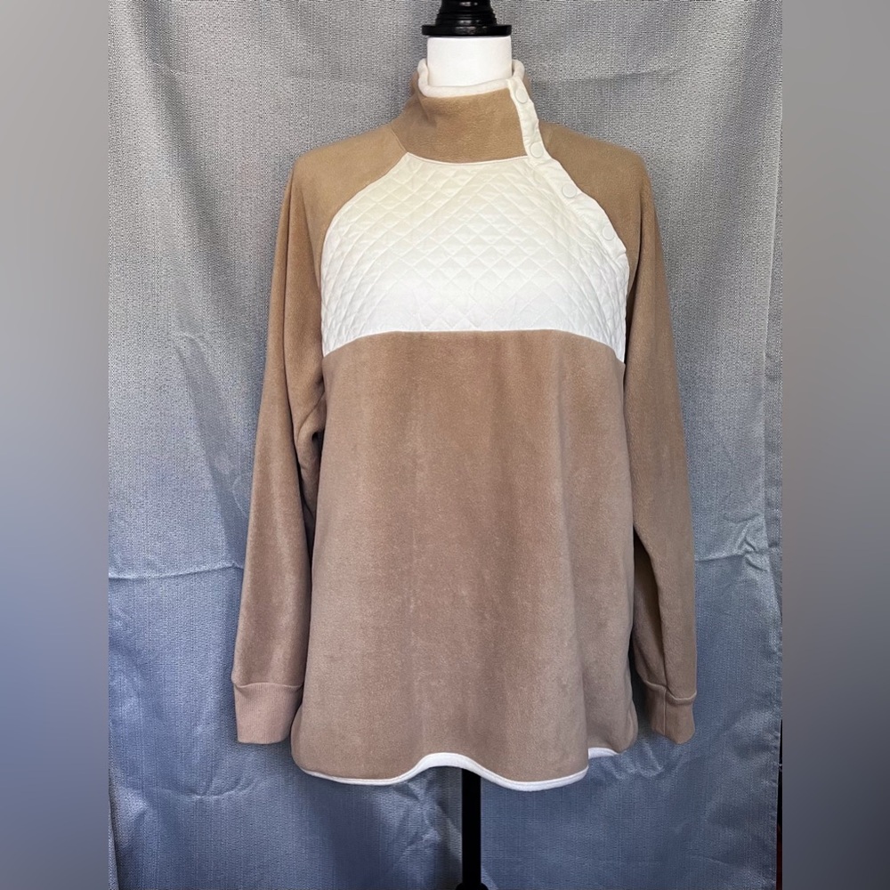Crown & ivy Long Sleeve Pullover Jacket with Buttons Tan Camel White Women’s XL